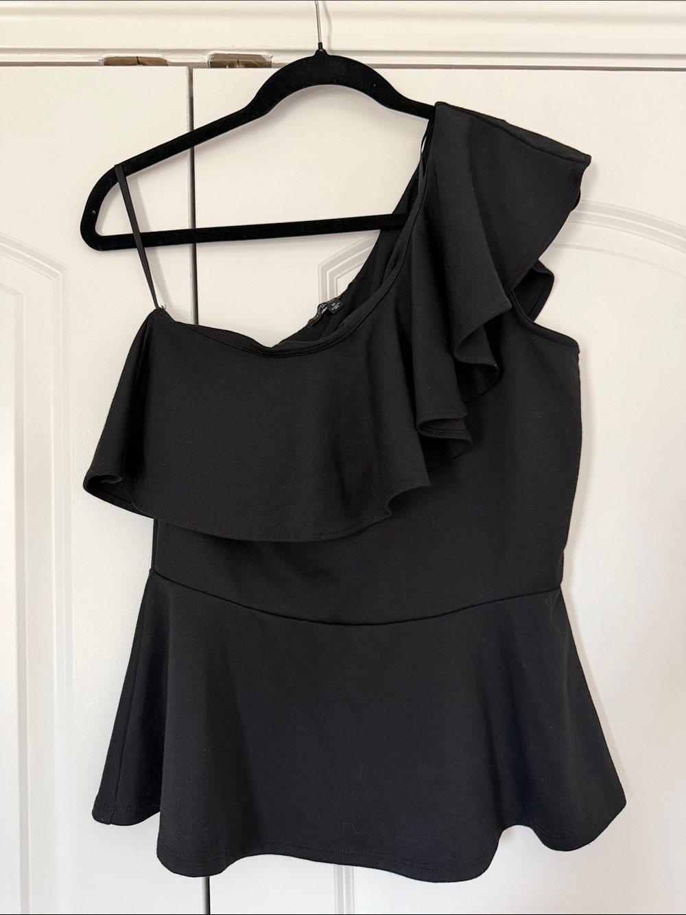 Green Envelope Black Asymmetric Neckline Top